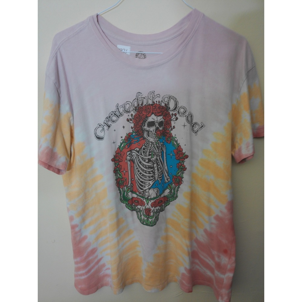 Grateful Dead T-Shirt Mens Medium Pink Tie Dye Bertha Skeleton Roses Band Tee